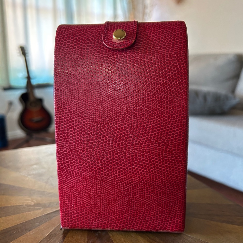 Wolf Designs Travel Jewelry Case Red Lizard Embossed Organizer Mirror